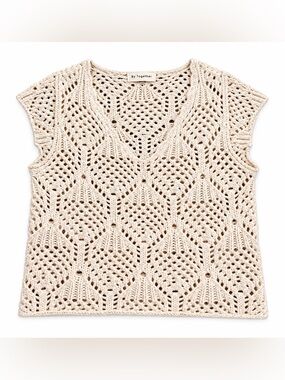By Together Neutral Crochet V-Neck Sweater Vest
